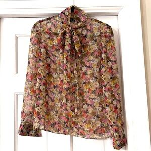 Sheer floral bow blouse